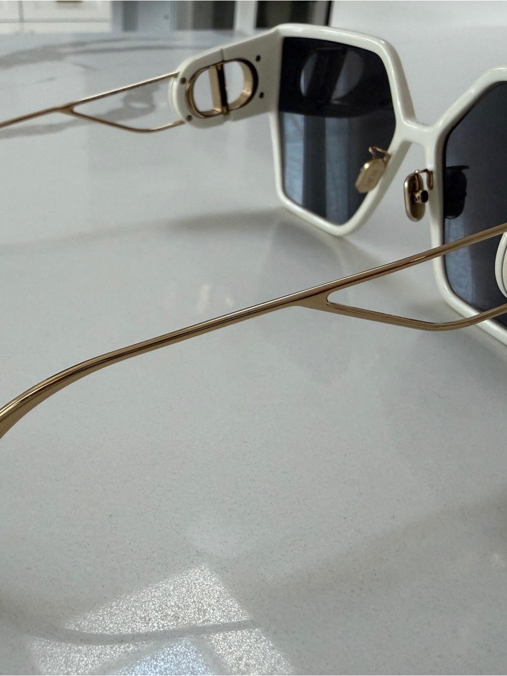 Dior White Oversized Hexagonal Sunglasses with Dark Lenses - Picture 3 of 5
